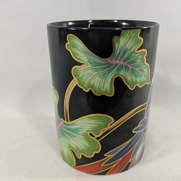 Fitz & Floyd Jungle Parrot Mug 378 Fine Porcelain Black Gold Bird Coffee - Picture 3 of 9